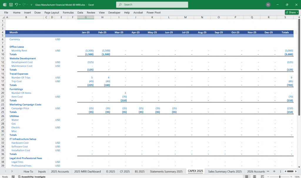 Glass Manufacturer Excel Template