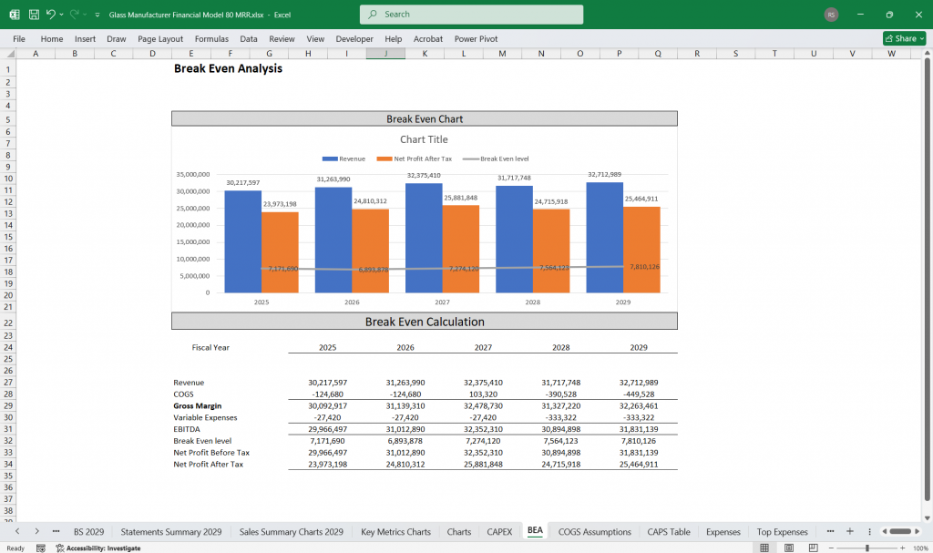 Glass Manufacturer Excel Template
