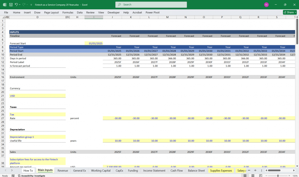 Fintech as a Service Spreadsheet