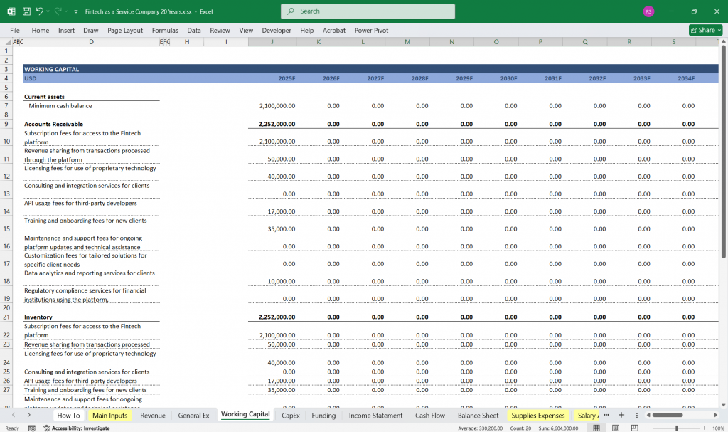 FaaS Banking Expenses Sheet