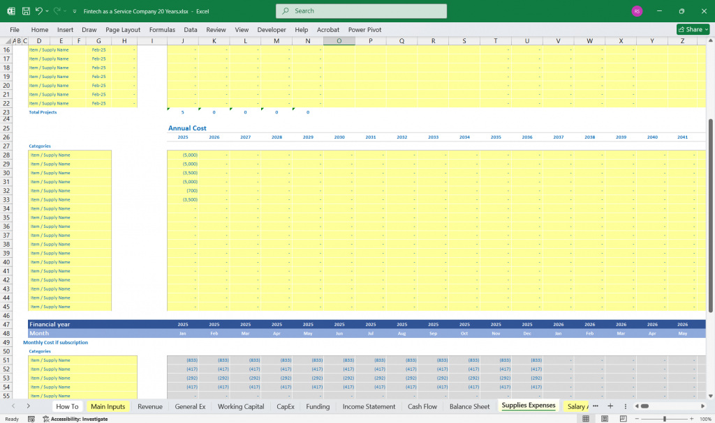 Fintech Banking Spreadsheet