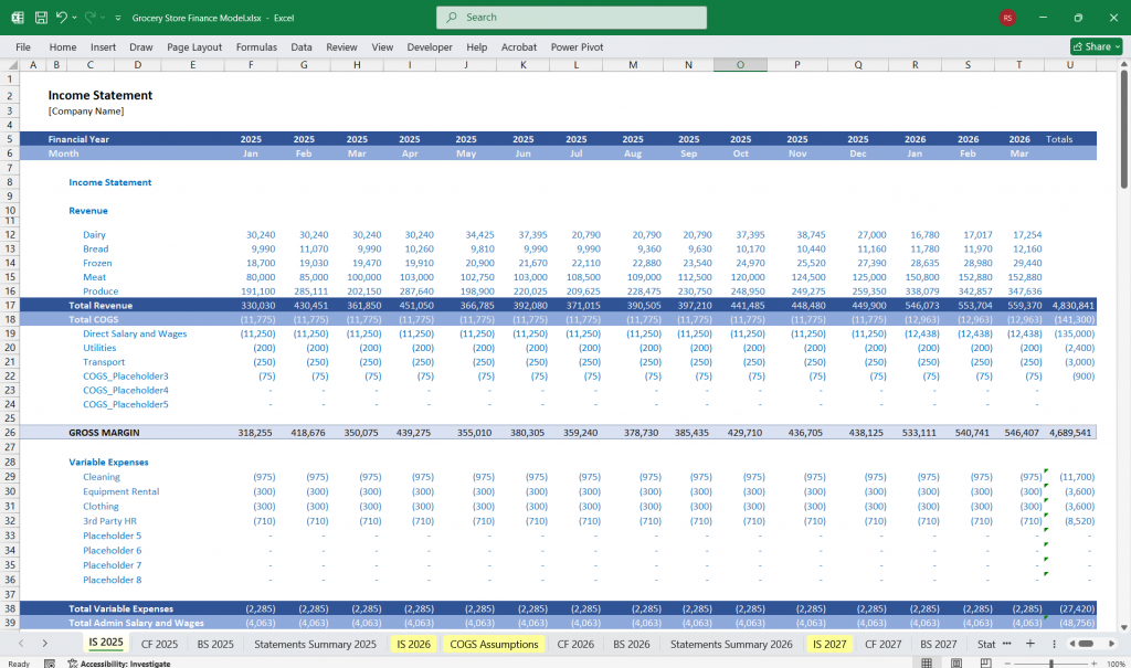 Grocery Store Income Statement