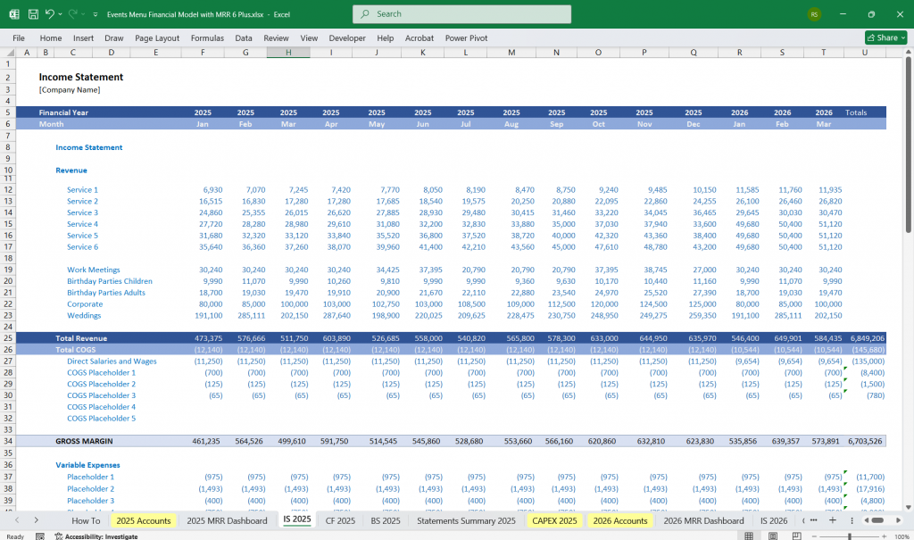 Events Venue Finance Model