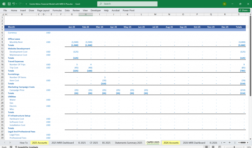 Events Venue Finance Model