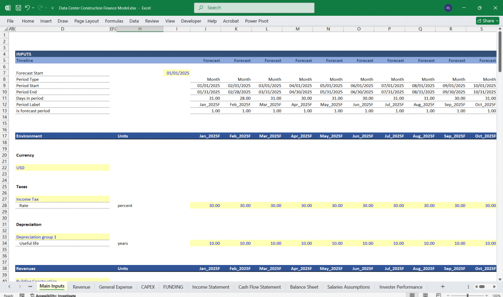 Data Center Construction Financial Model