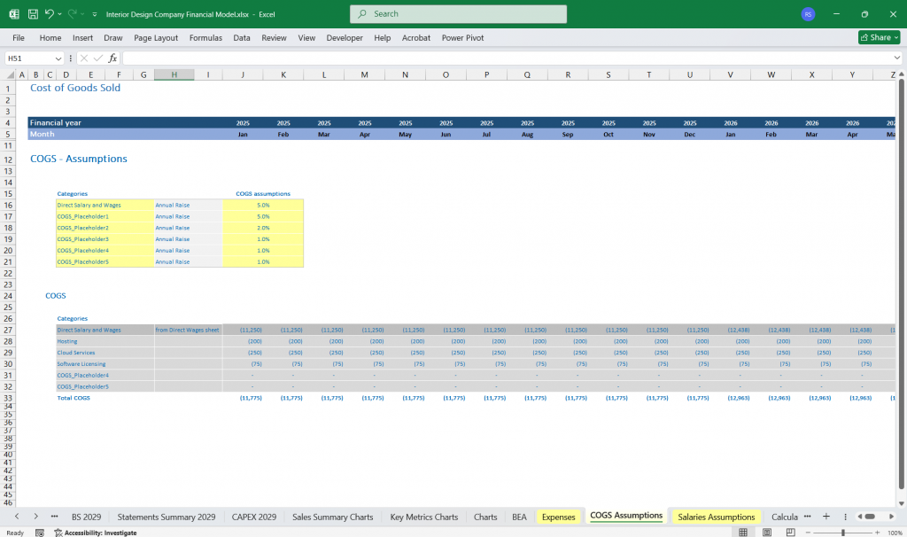Interior Design Company COGS Template
