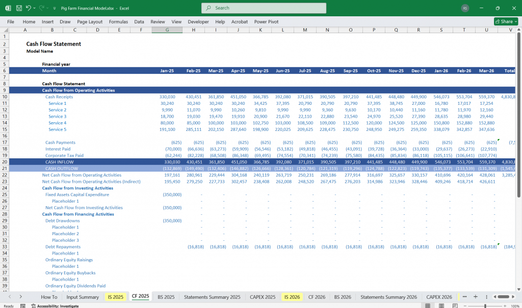 Pig Farm Financial Template Excel