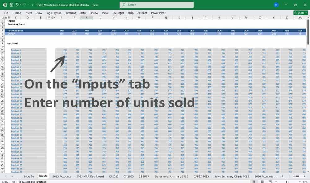 Textile Manufacturer Financial Model