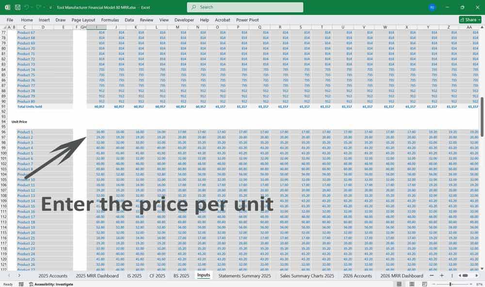 Tool Manufacturer Financial Model