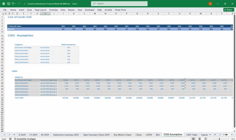 Ceramics Company Excel Model