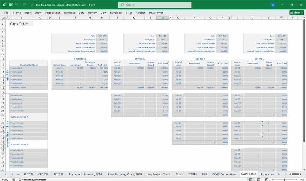 Tool Manufacturer Financial Model