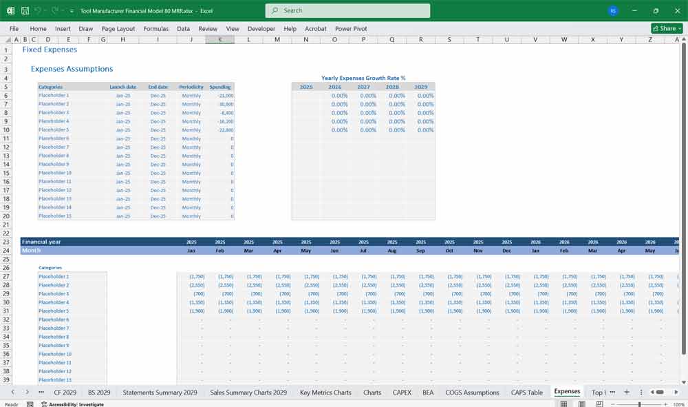 Tool Manufacturer Financial Model