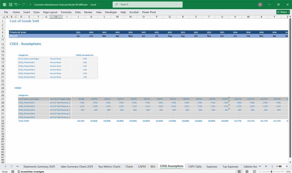 Cosmetics Manufacturer Finance Model