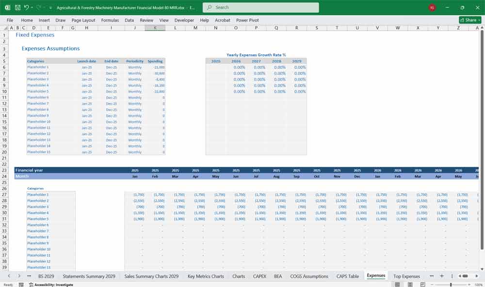 Agricultural Machinery Manufacturer Financial Model