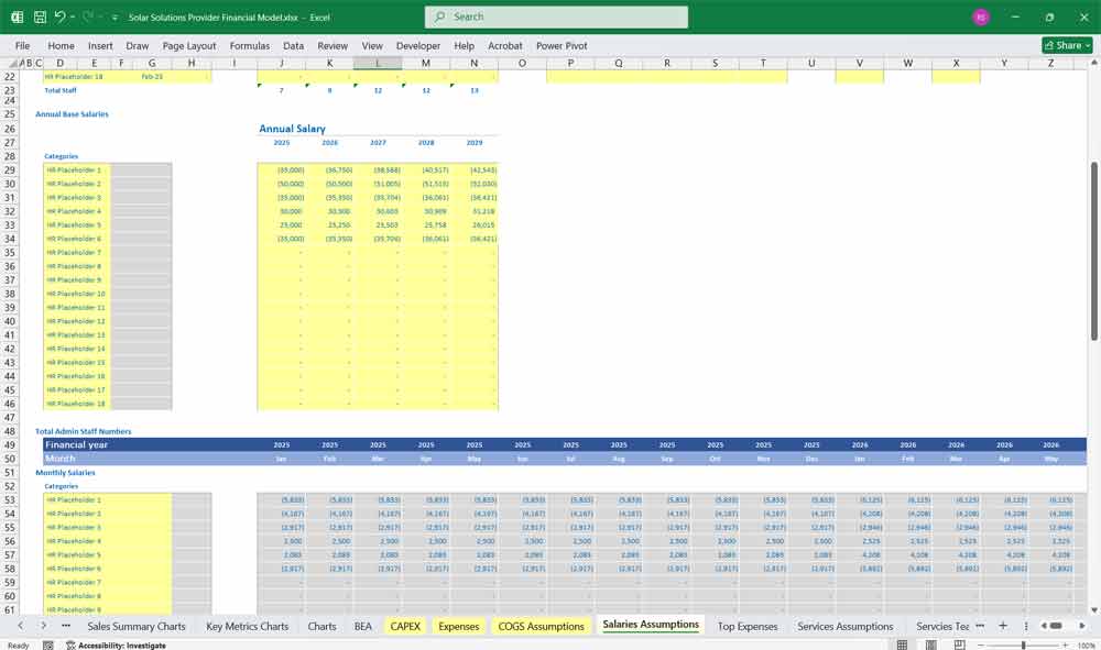 Solar Energy Solutions Company Financial Model