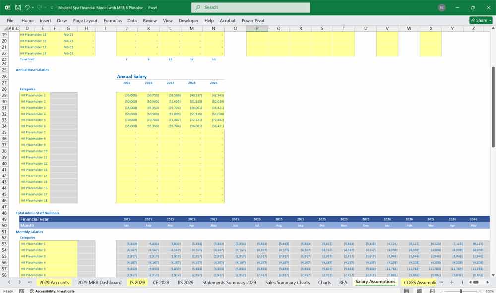 Spa Financial Template