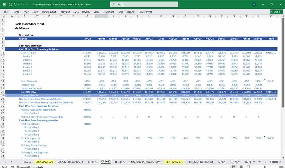 Streaming Service Financial Template