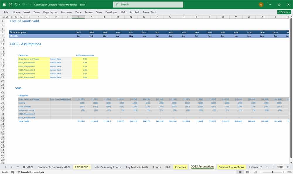 Construction Company Financial Model