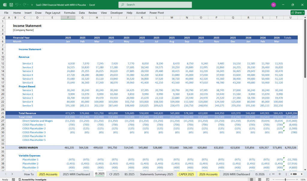 SaaS CRM Financial Model
