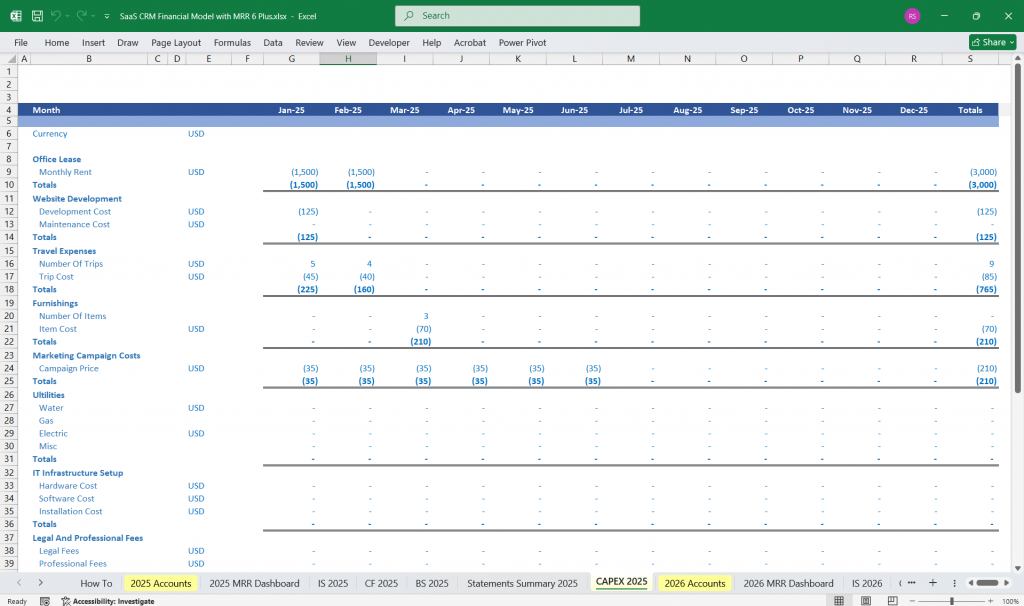 SaaS CRM Financial Model