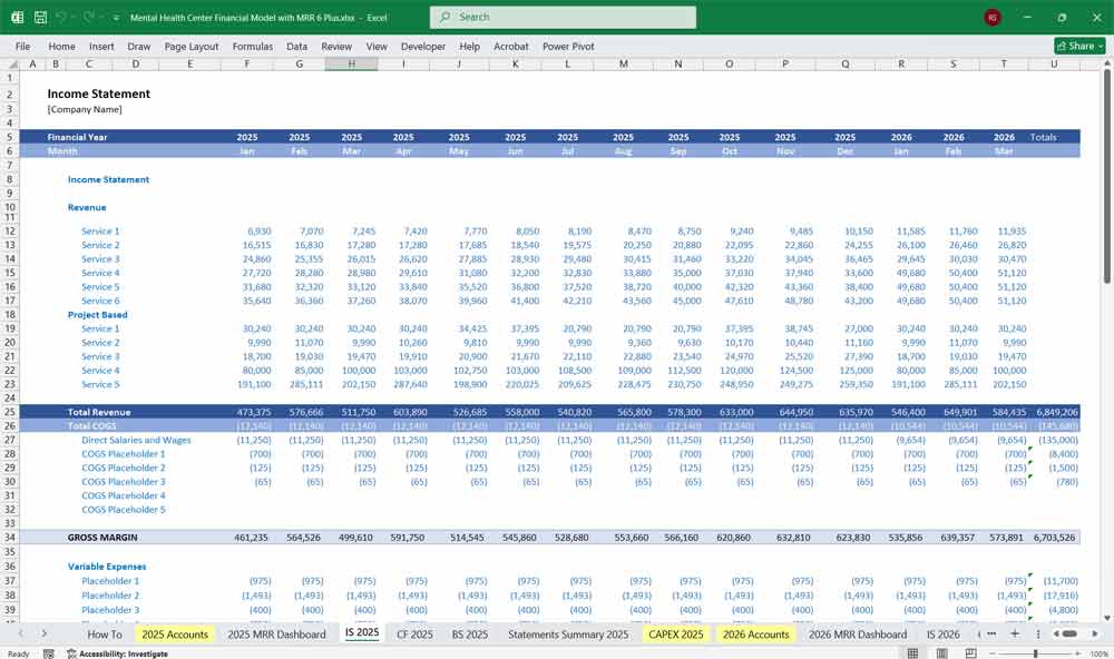 Mental Health Center Financial Model