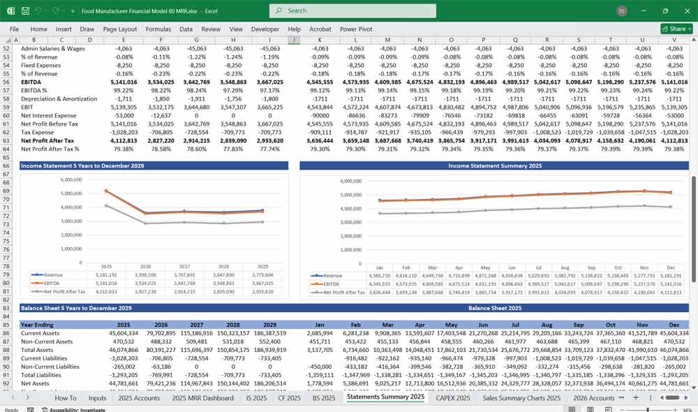 Frozen Food Manufacturer Finance Template