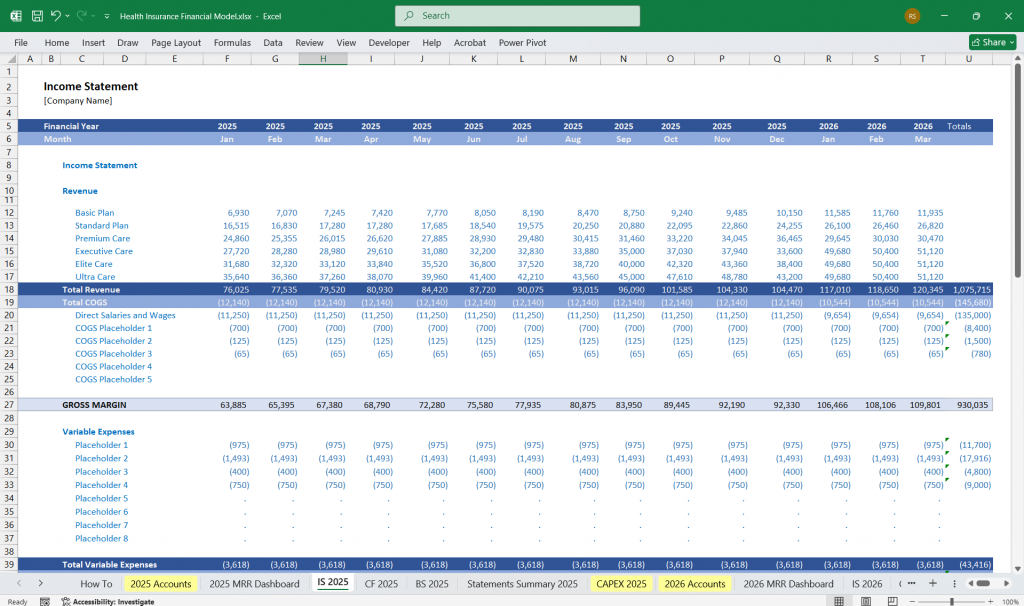 Health Insurance Company Financial Model