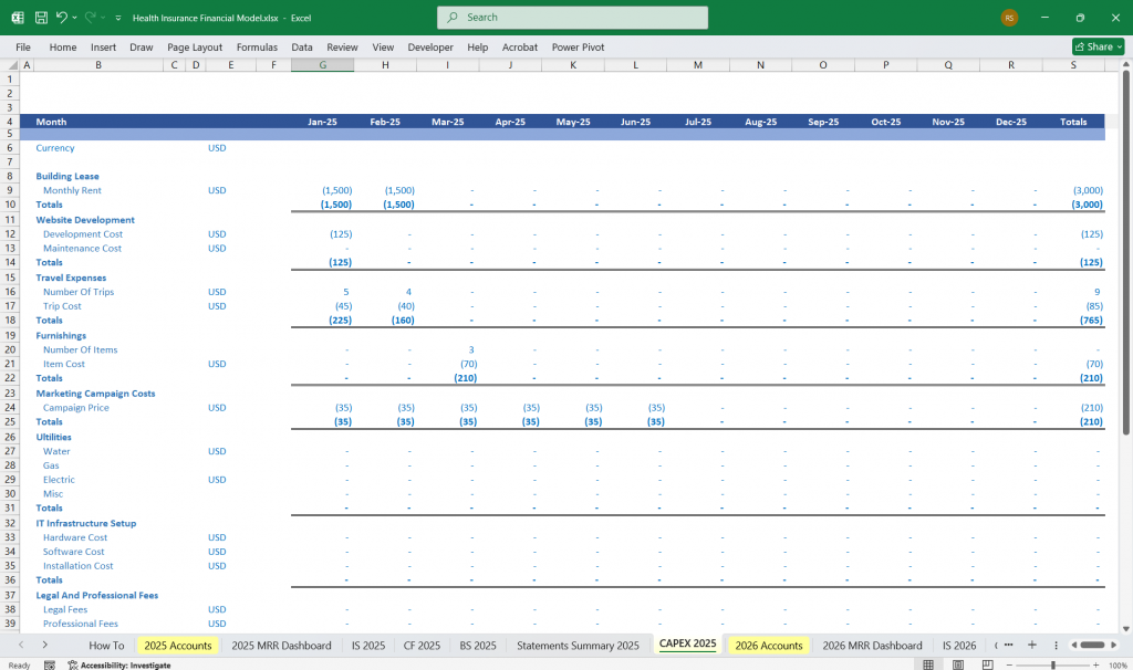 Health Insurance Company Financial Model