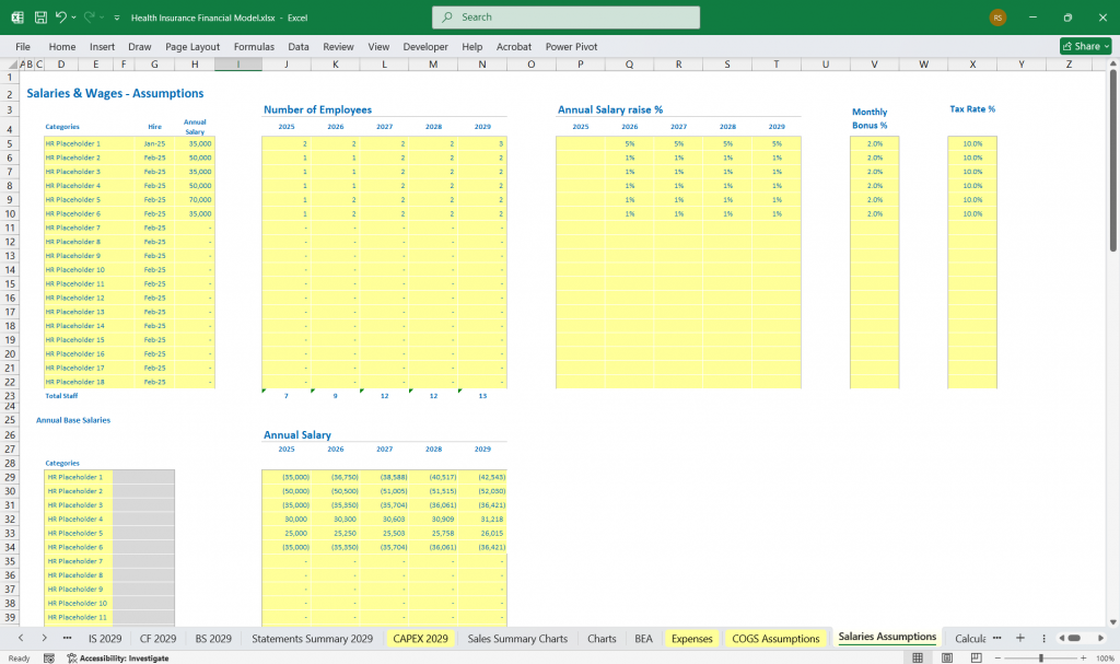 Health Insurance Company Financial Model