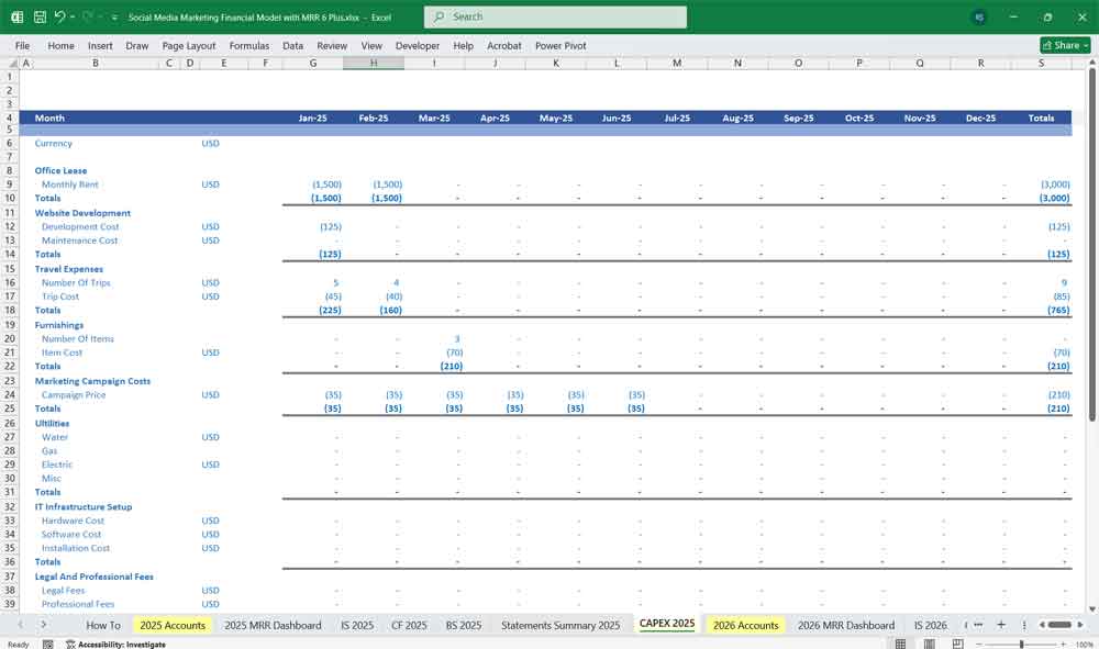 Social Media Marketing CAPEX Template