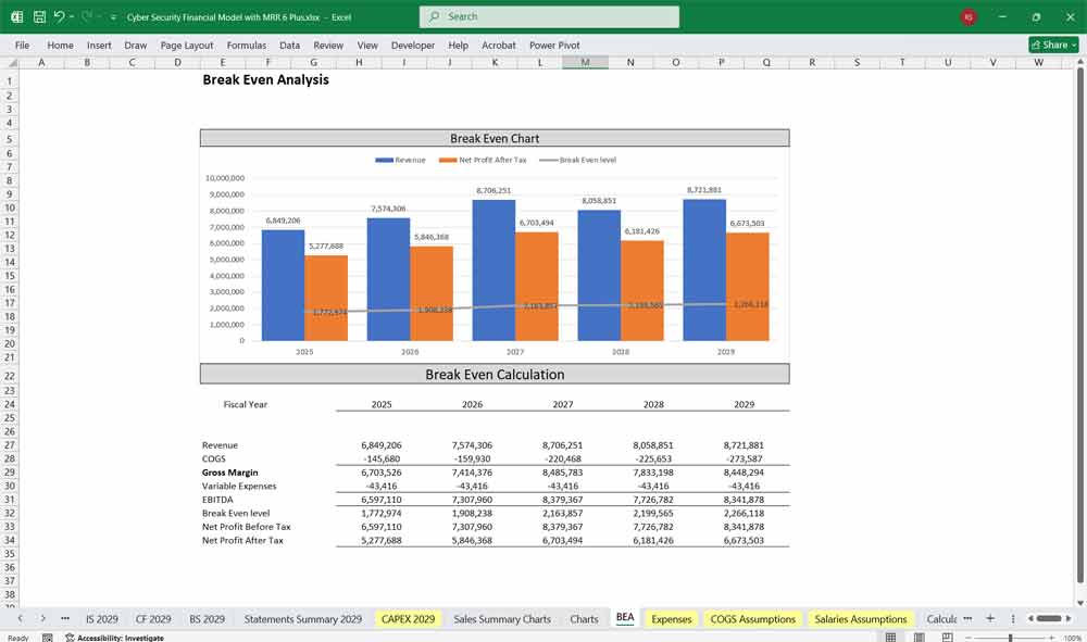 Cybersecurity Services Financial Model