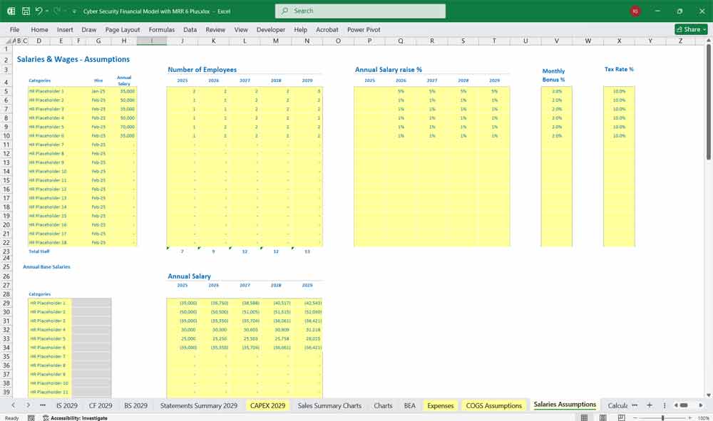 Cybersecurity Services Financial Model