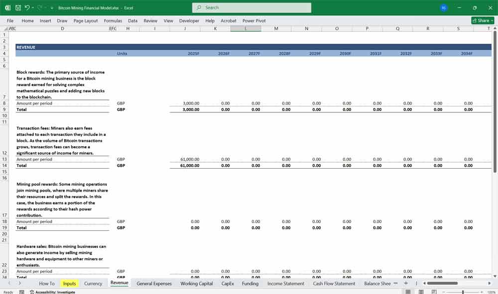 Bitcoin Mining Financial Model