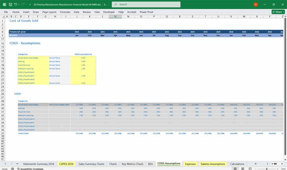 3D Printing Company Excel Template