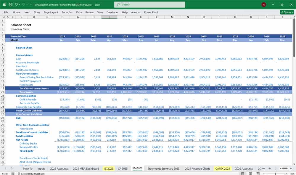Virtualization Software Financial Template