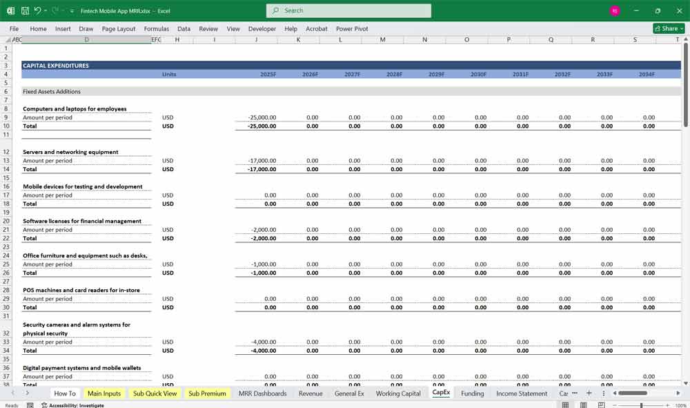 Fintech App Financial Model xls