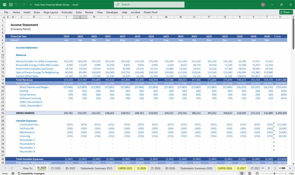 20 Year Solar Farm Financial Model