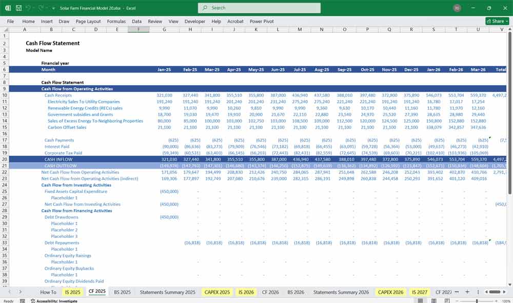 20 Year Solar Farm Financial Model