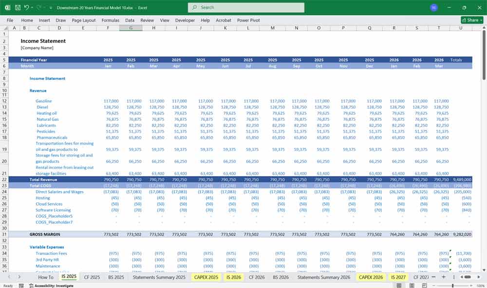 Downstream Oil Gas Financial Model