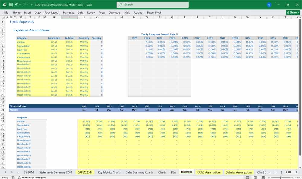 LNG Plant Financial Template
