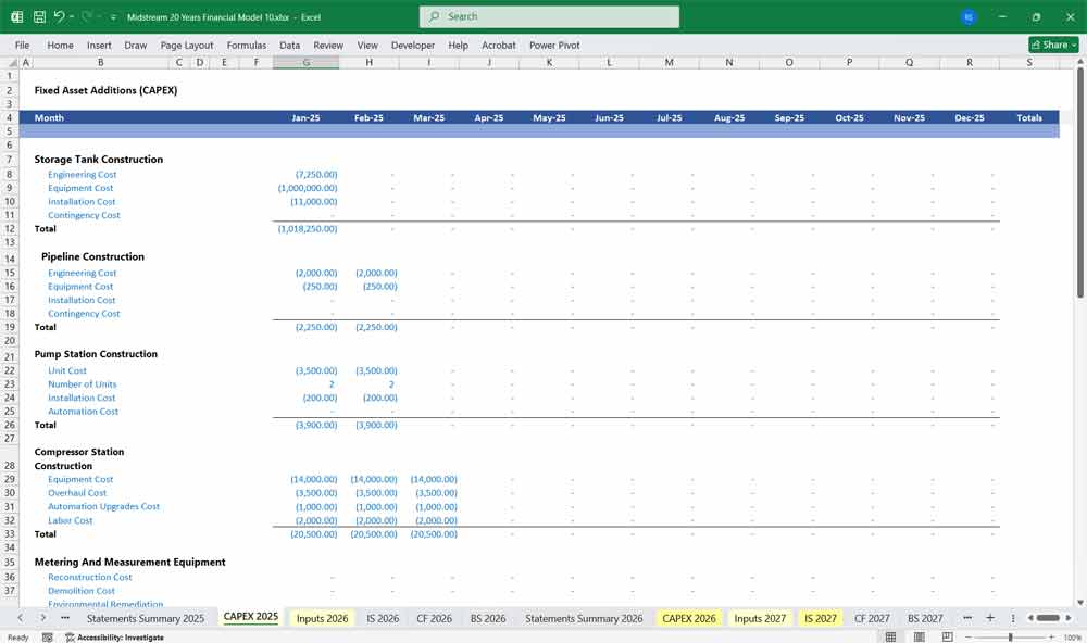Midstream Oil Financial Template