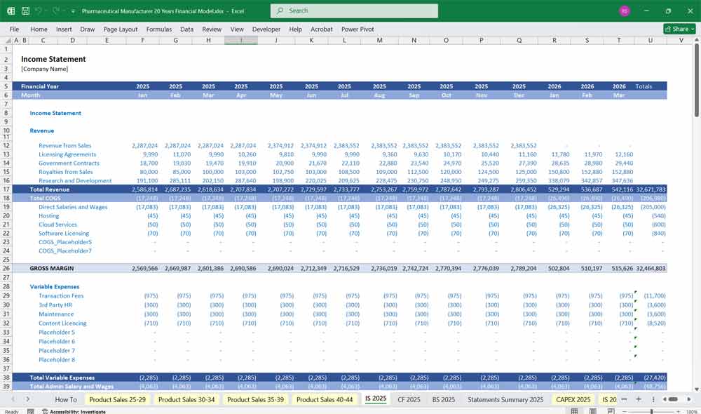 Pharmaceutical Manufacturer Financial Model