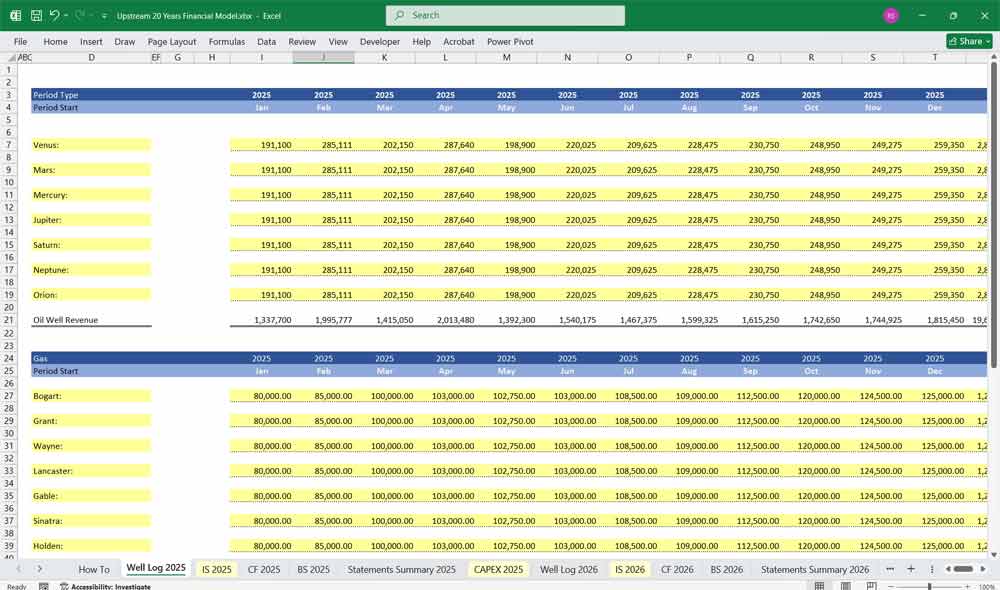 Upstream Oil Gas Financial Model