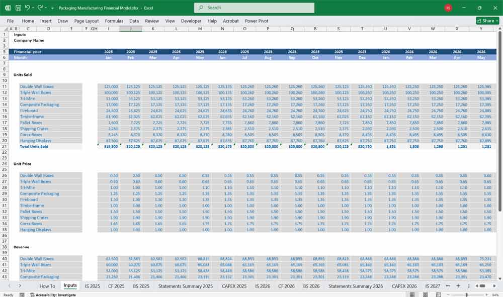 Packaging Manufacturer Financial Model