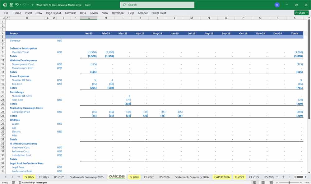 Wind Farm Financial Model xls