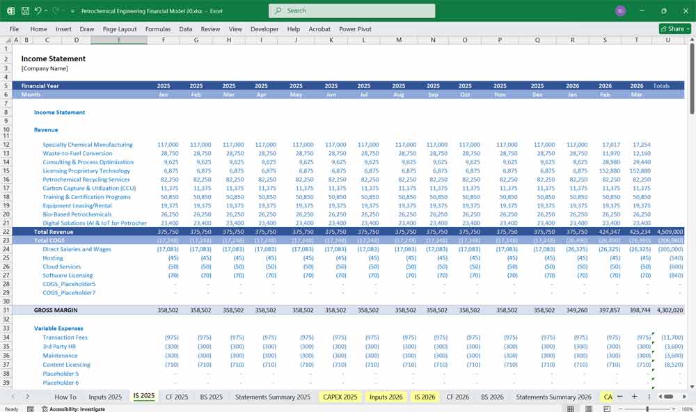 Petrochemical Engineering Financial Model