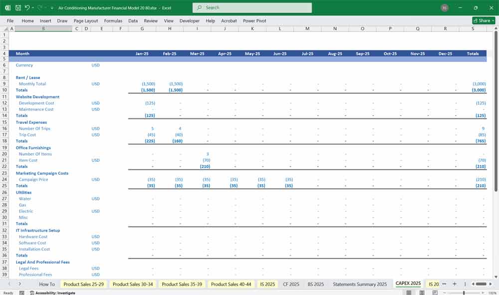 Air Conditioning Supplier CAPEX Spreadsheet