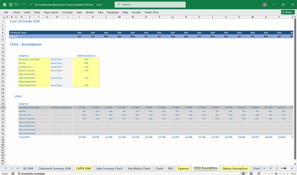 Air Conditioning Supplier Financial Model Template