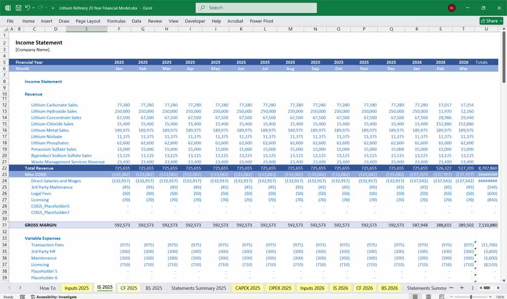 Lithium Refinery Financial Model