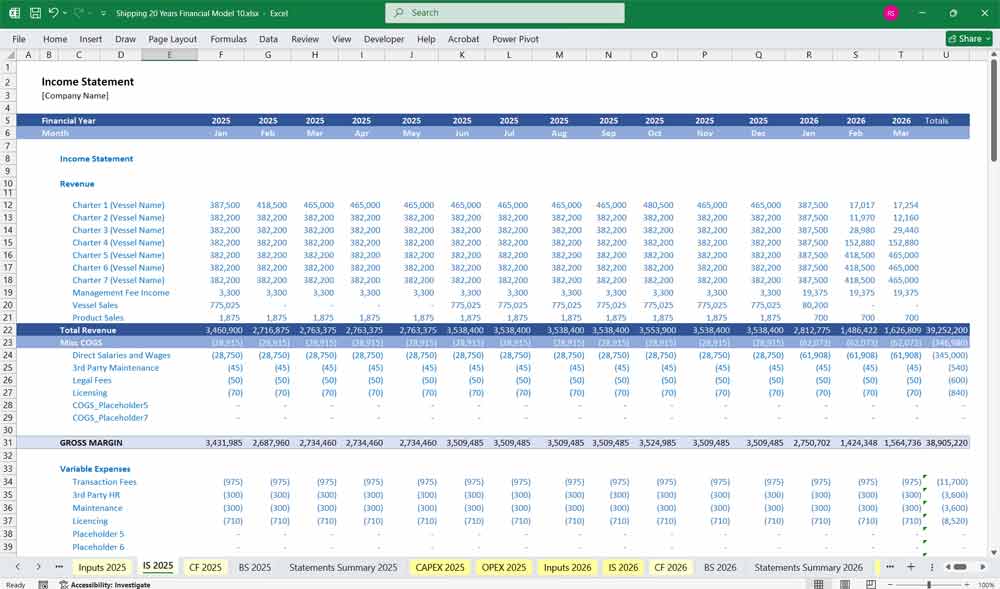 Shipping Vessel Charter Financial Model